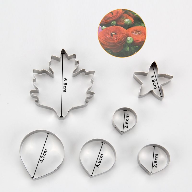 HB0958O Mini 6pcs Stainless Steel Different Flowers and Leaves Shape Cookie Cutters set