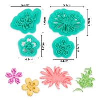 HB1094H Plastic 4pcs Flowers Shapes Cake Fondant Press Mold set(Style H)