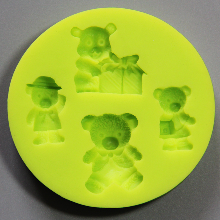 HB0802 3D non stick Teddy bears silicone mold for cake fondant decorating high temperature resistant