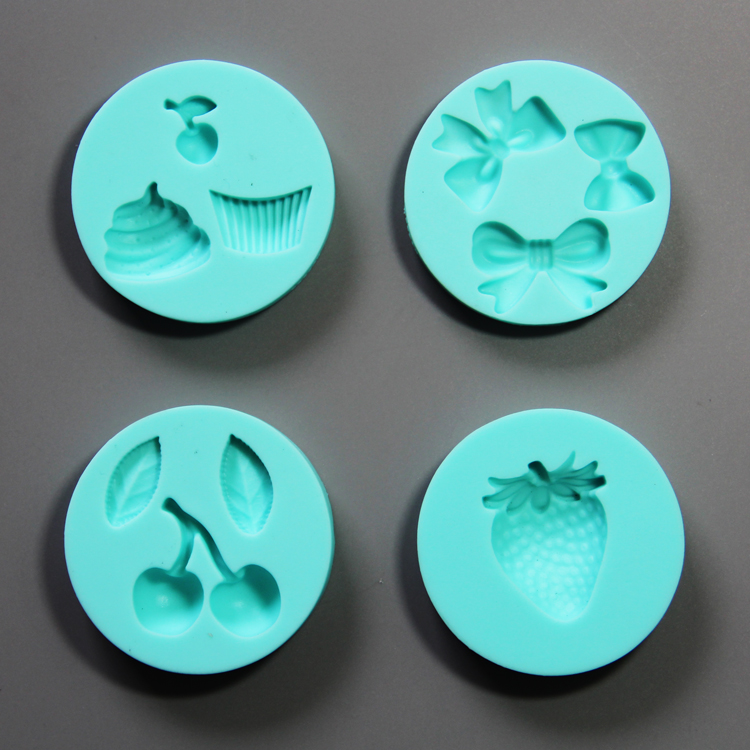 HB0782 4pcs bowtie and fruits silicone mold for cake fondant decorating