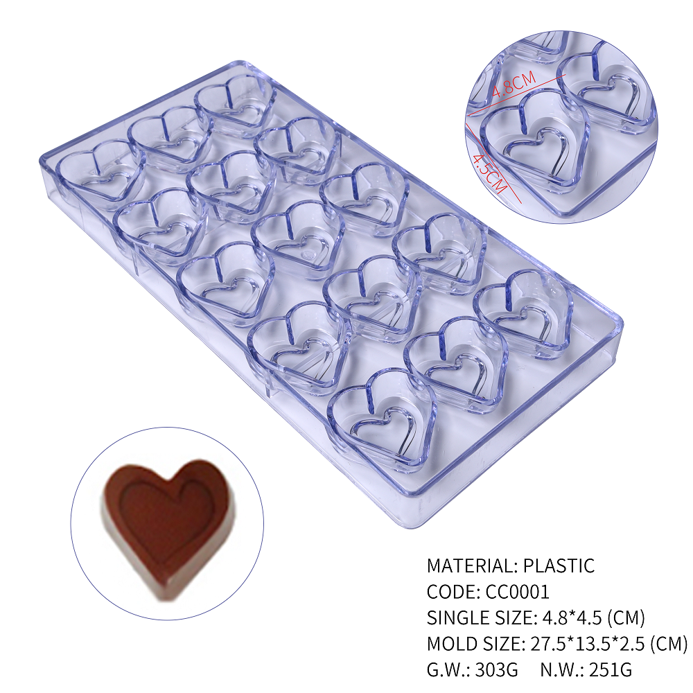 CC0001 Polycarbonate 15 Heart Chocolate Mold