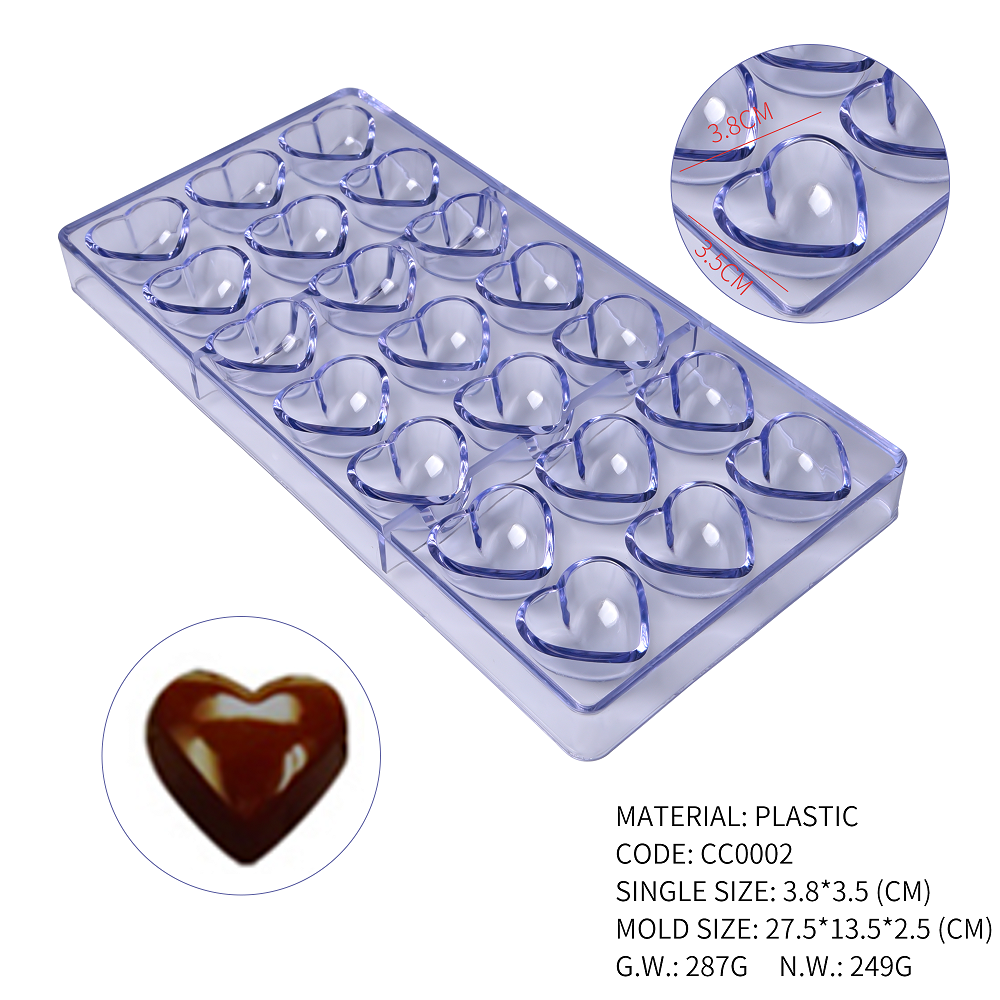 CC0002 Polycarbonate 21 Heart Chocolate Mold