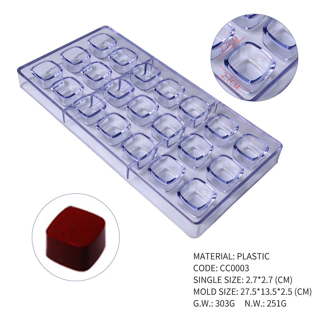 CC0003 Polycarbonate Square Shape Chocolate Mold