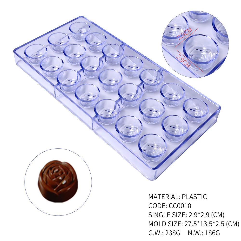 CC0010 Polycarbonate Rose Flower Shape Chocolate Mould DIY Baking Mold