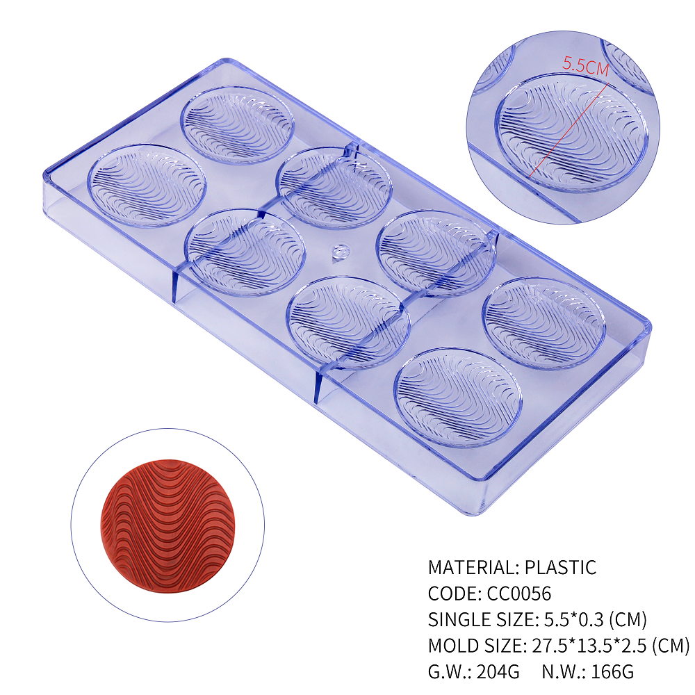 CC0056 Polycarbonate 8 Ripples Shape Chocolate Mould DIY Baking Mold