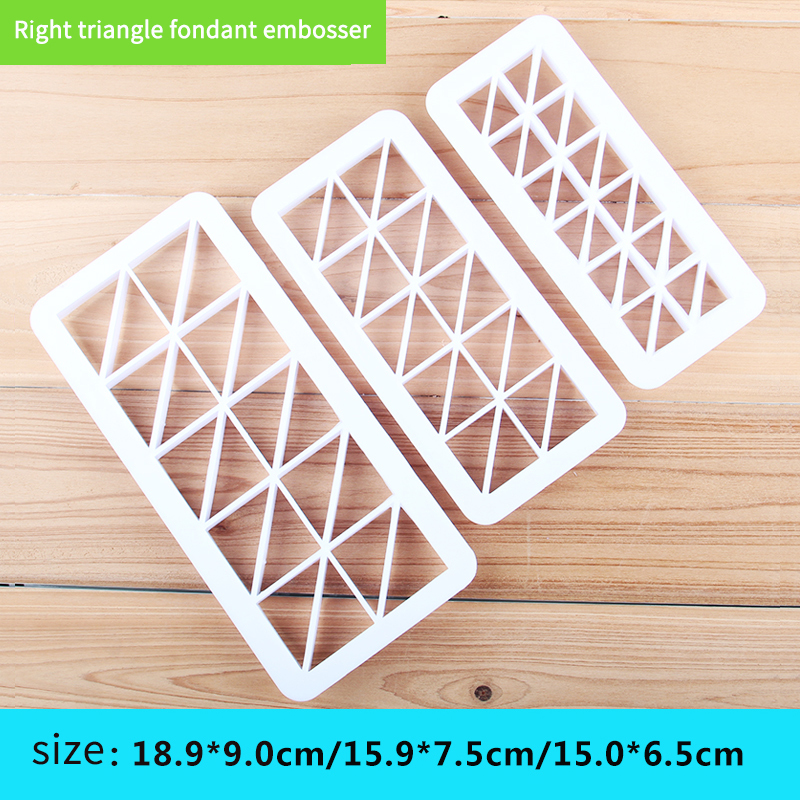 HB0177D Plastic 3pcs Right triangle fondant embosser set