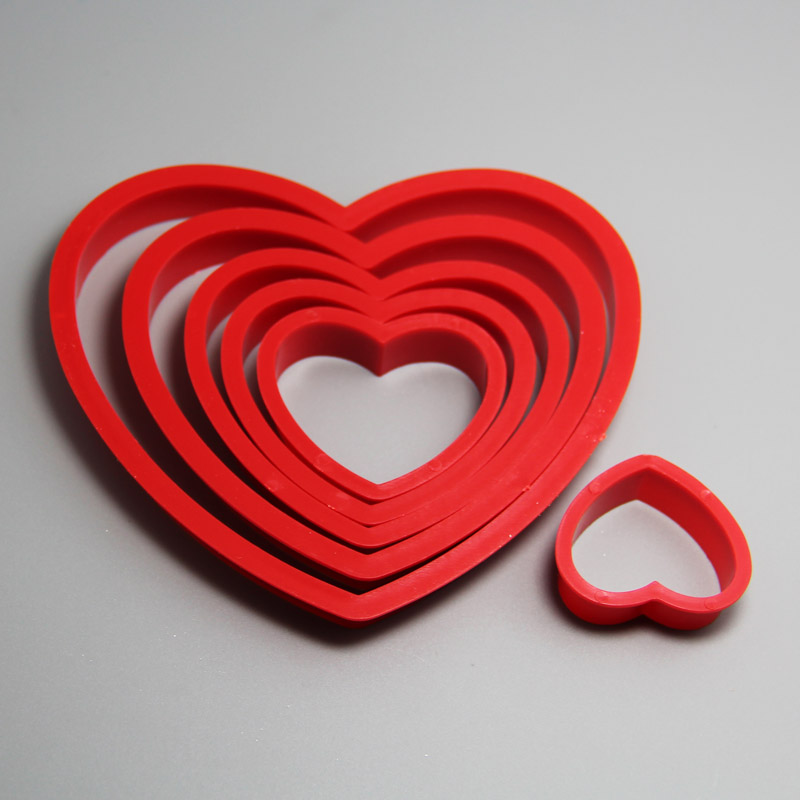 HB0211 Plastic 6pcs Heart shape cookie cutters set cake chocolate decoration set