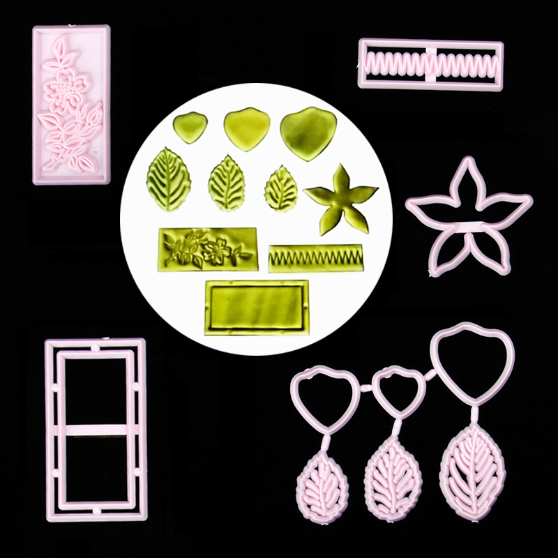 HB0311X Plastic Flower Leaves Shapes Fondant Press Molds Set
