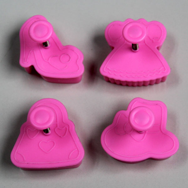 HB0398 Plastic 4pcs Pink dress&shoes theme cake fondant mold set