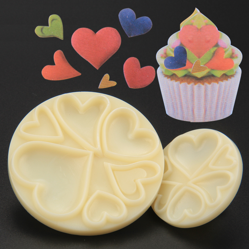HB1067  Plastic 2pcs hearts mould fondant pastry embosser set